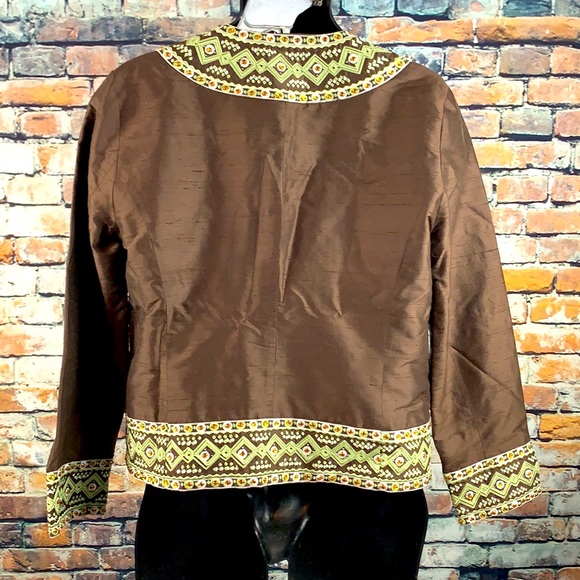 Victor costa brown & green embroidered top size 12 - Picture 2 of 6